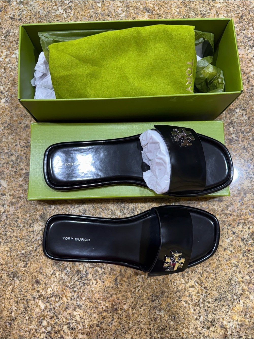 Tory Burch Black T‑Lock Slide Sandals Size 9 - Picture 4 of 11